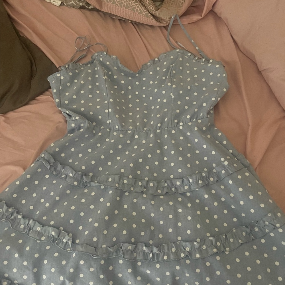 Blue Polka Dot Dress with Ruffle Details